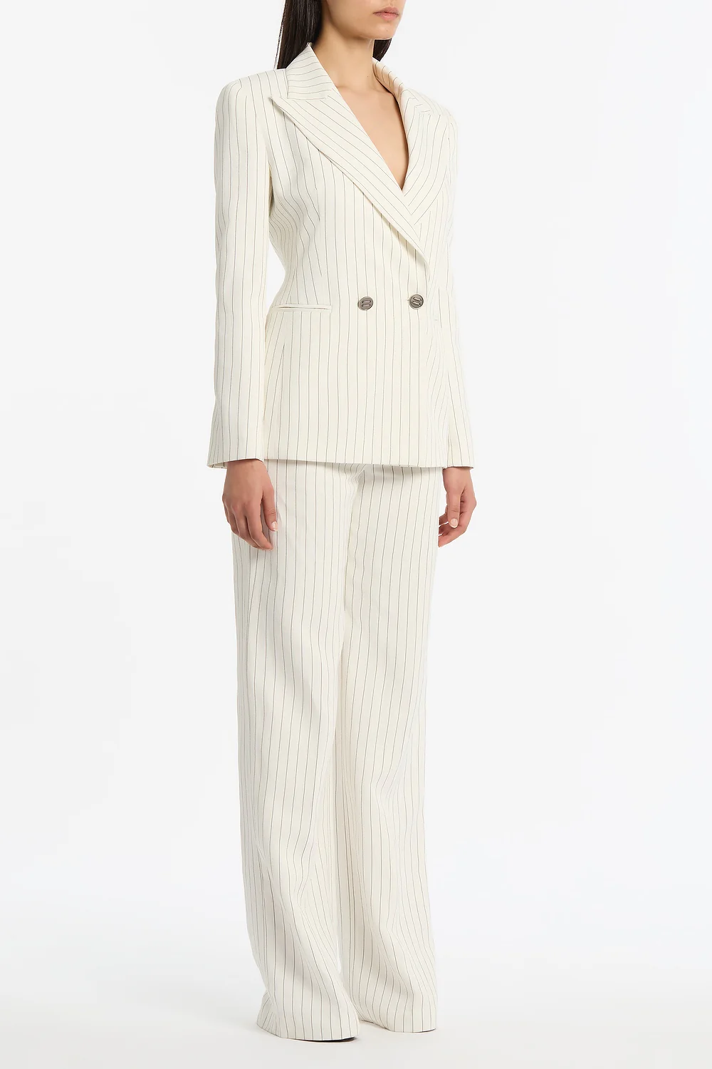 IVORY PINSTRIPE LINEN WIDE LEG PANT - Image 2