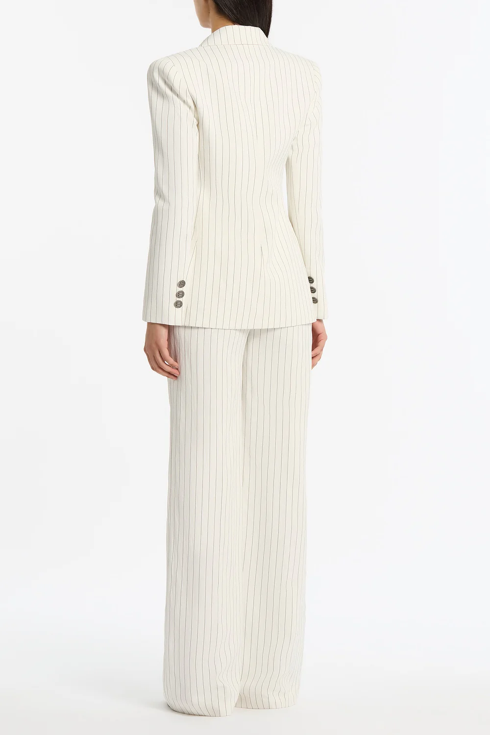IVORY PINSTRIPE LINEN WIDE LEG PANT - Image 3