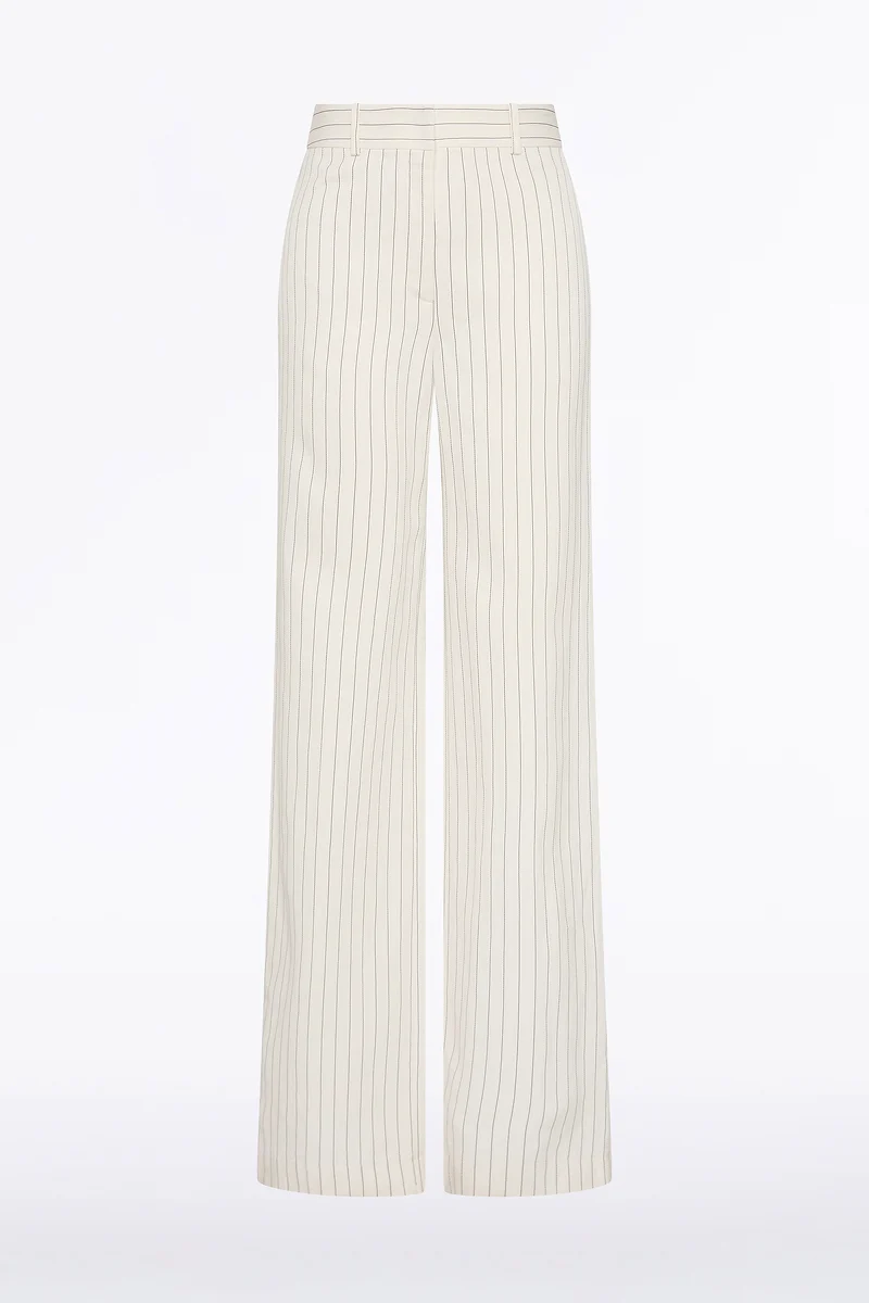 IVORY PINSTRIPE LINEN WIDE LEG PANT - Image 6