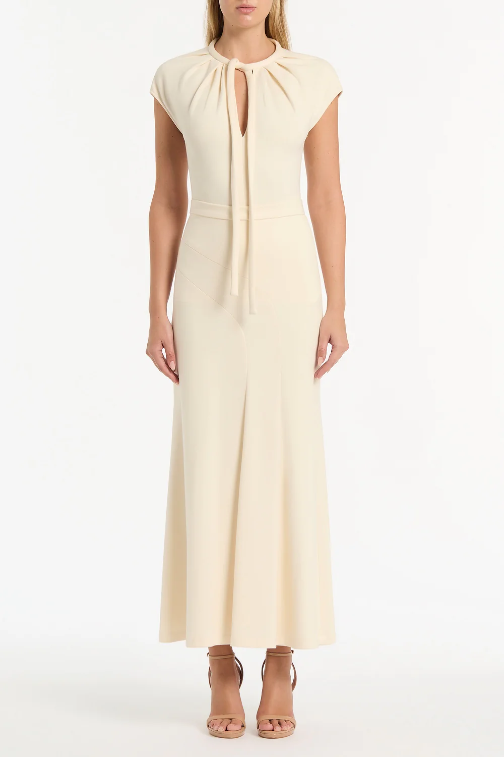 IVORY PONTE FLUTED PANEL SKIRT