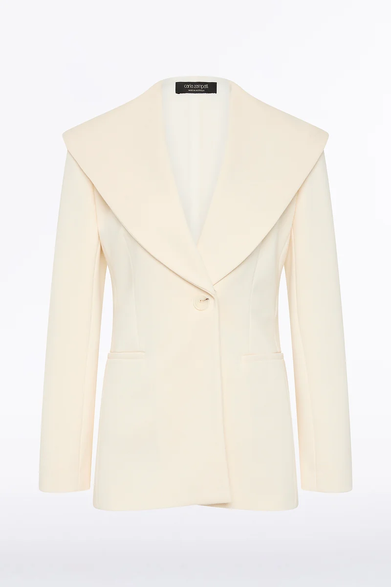 IVORY PONTE WIDE SHAWL COLLAR JACKET - Image 4
