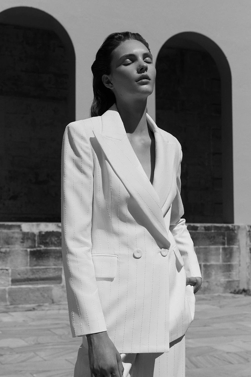 IVORY STARLIGHT TWILL DOUBLE BREASTED BLAZER - Image 5