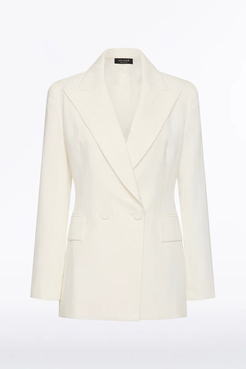 IVORY STARLIGHT TWILL DOUBLE BREASTED BLAZER - Image 6