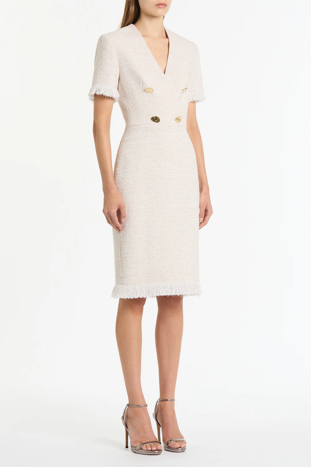 IVORY TWEED FRINGE MIDI DRESS - Image 3