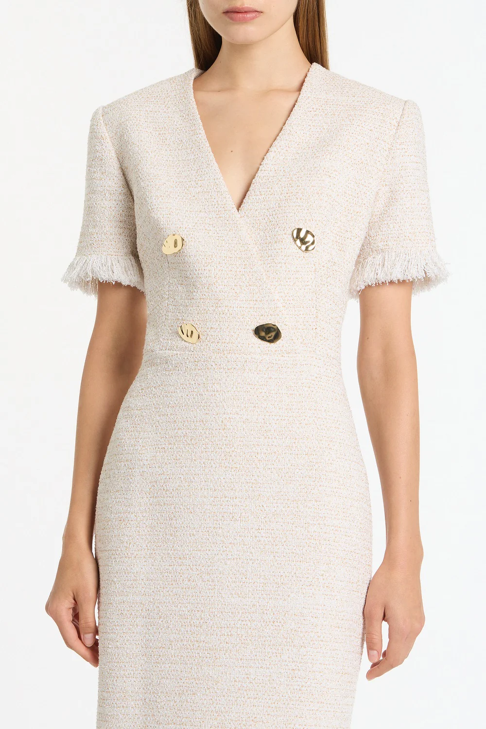 IVORY TWEED FRINGE MIDI DRESS - Image 4