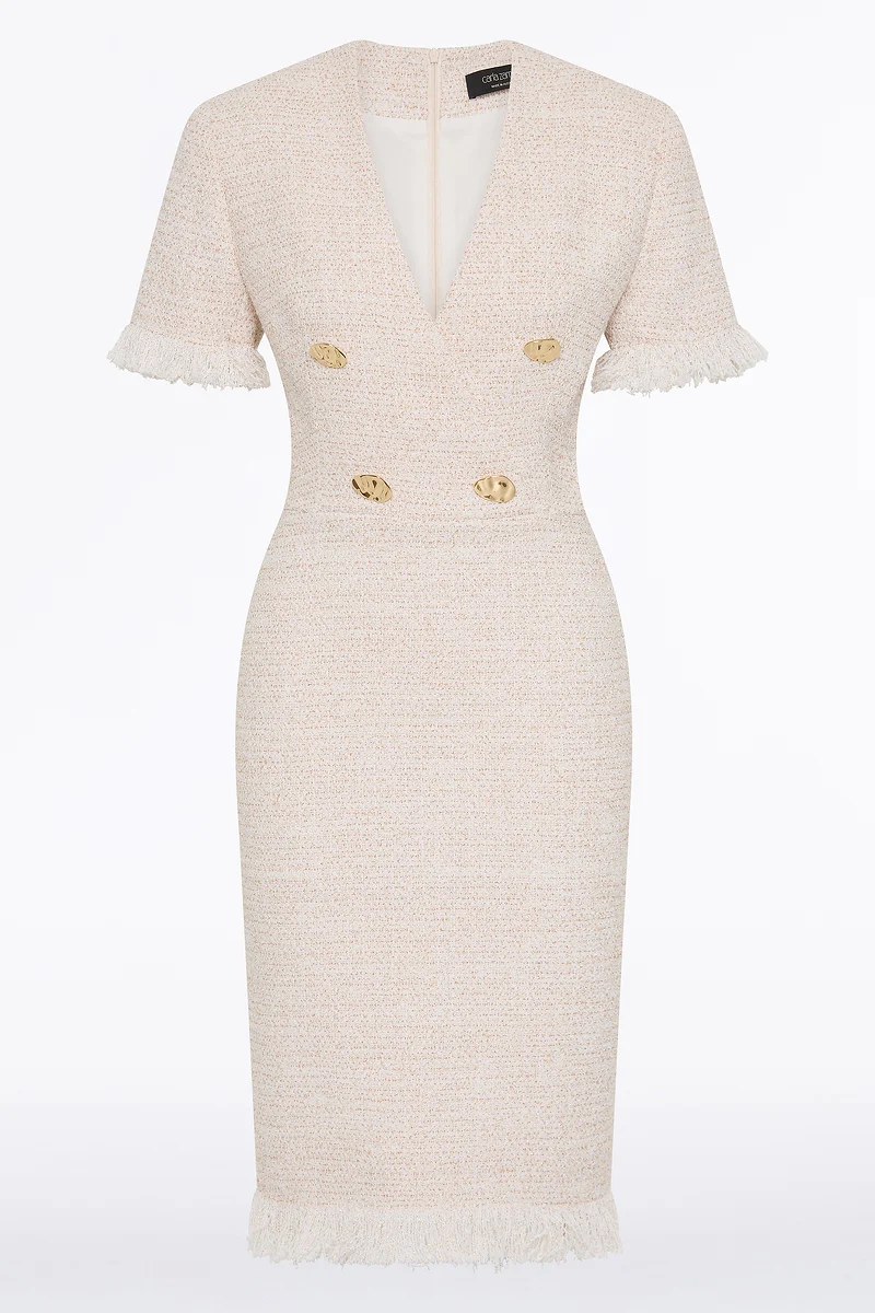 IVORY TWEED FRINGE MIDI DRESS - Image 6