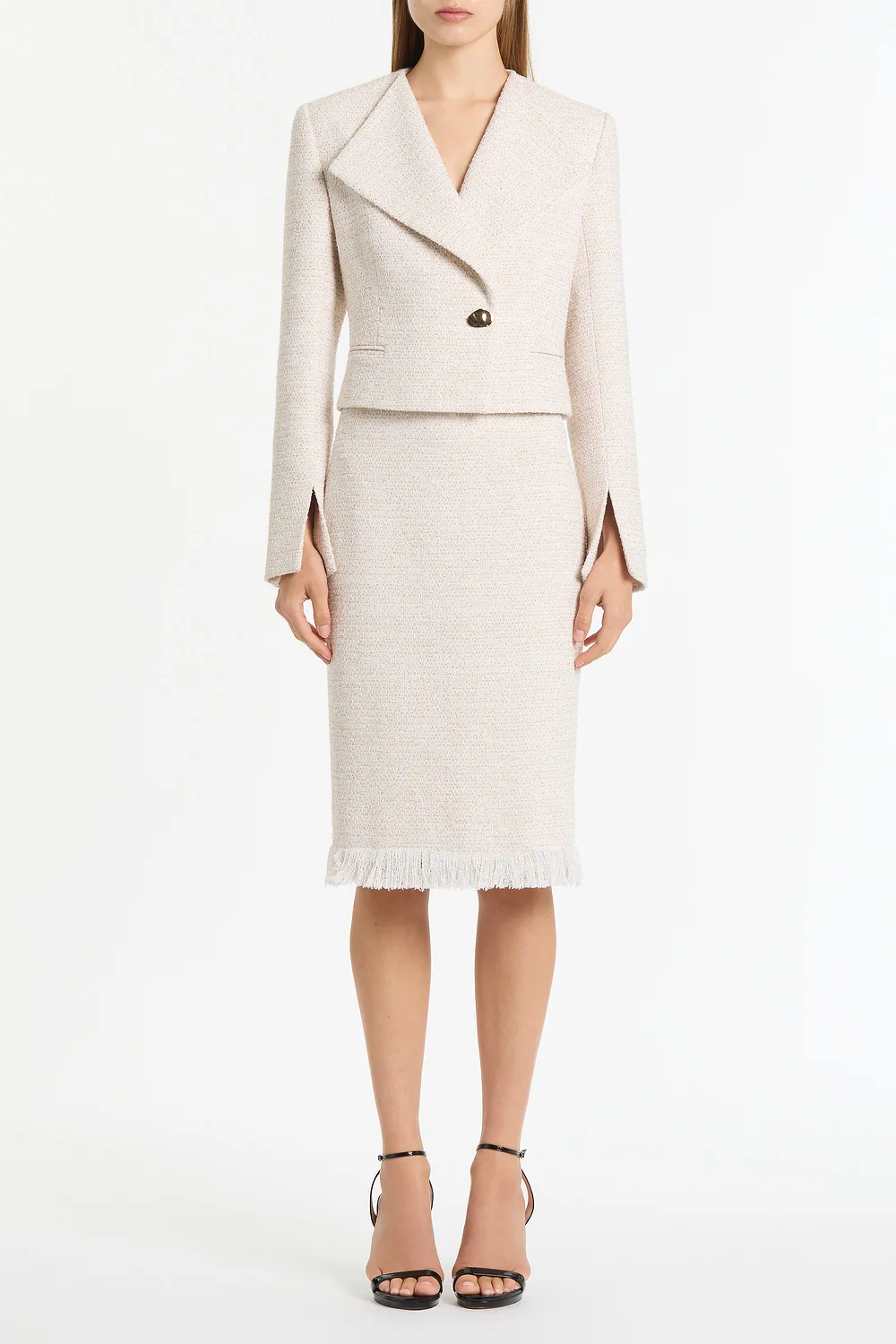 IVORY TWEED FRINGE SKIRT