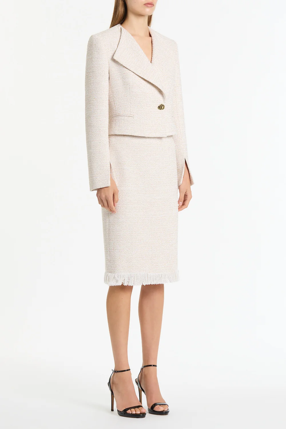 IVORY TWEED FRINGE SKIRT - Image 3