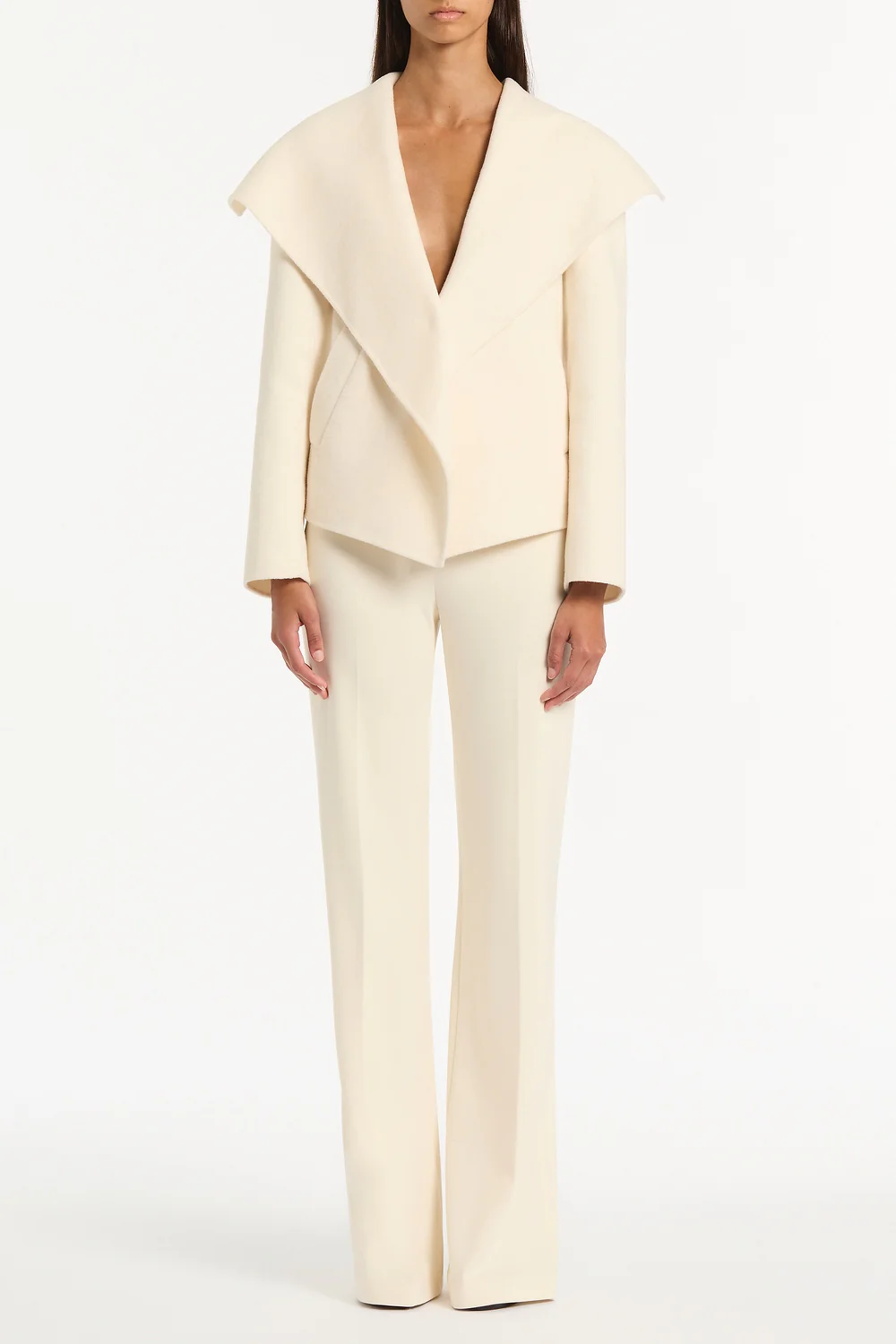 IVORY WOOL DRAPE FRONT JACKET