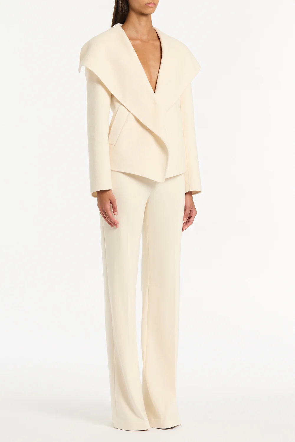 IVORY WOOL DRAPE FRONT JACKET - Image 3