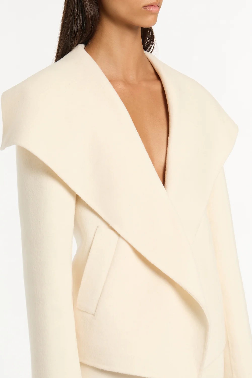 IVORY WOOL DRAPE FRONT JACKET - Image 4