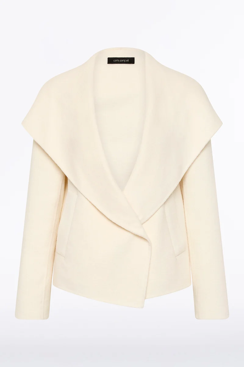 IVORY WOOL DRAPE FRONT JACKET - Image 5