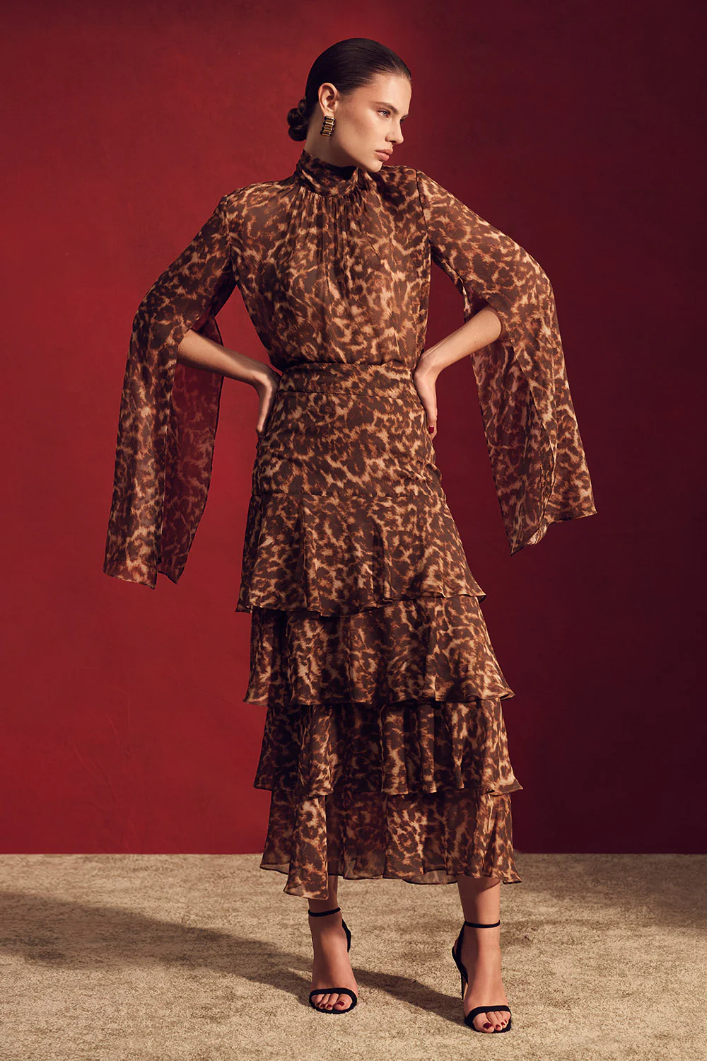 LEOPARD SILK SPLIT SLEEVE TOP - Image 5