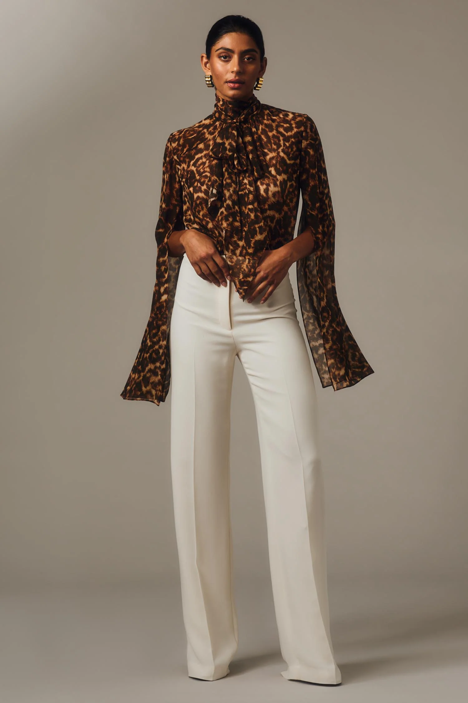 LEOPARD SILK SPLIT SLEEVE TOP - Image 6