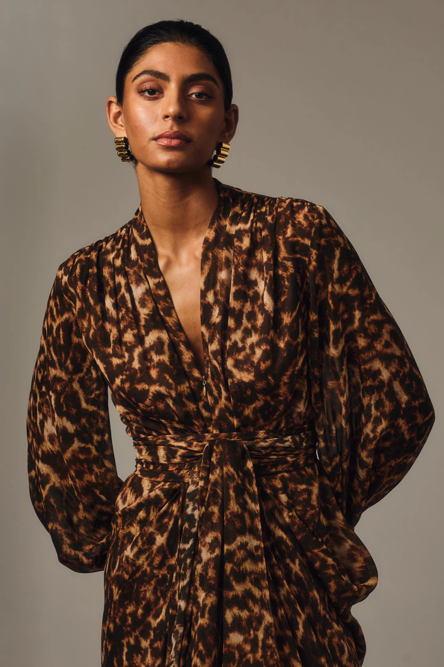 LEOPARD SILK WATERFALL DRESS - Image 6
