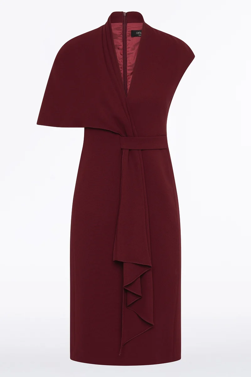 MERLOT ASYMMETRIC DRAPE DRESS - Image 4