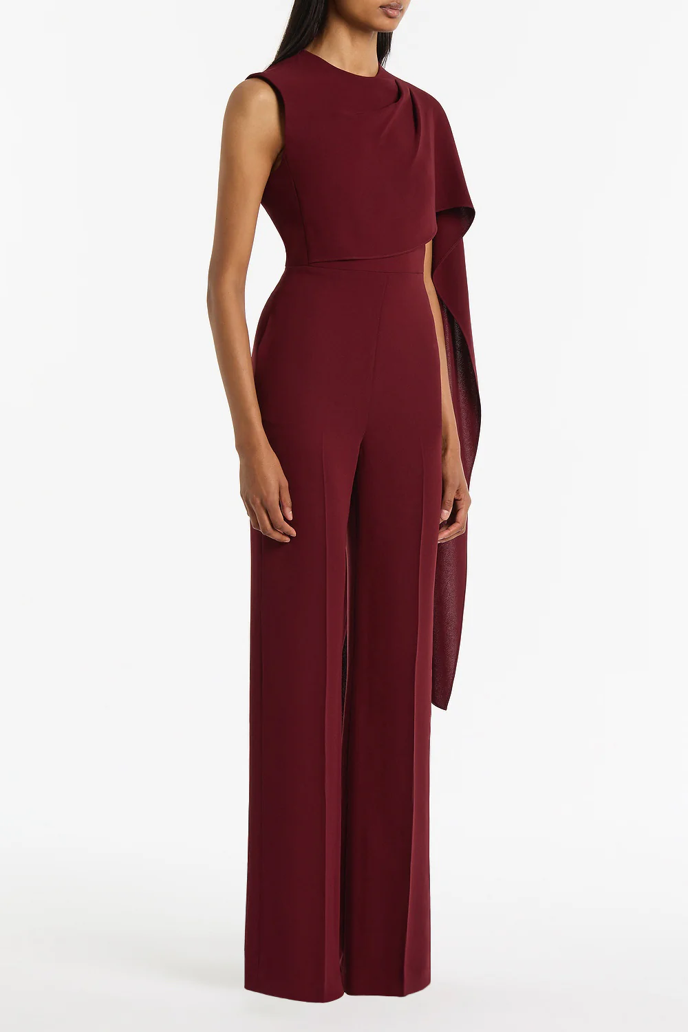 MERLOT CREPE CASCADE JUMPSUIT - Image 3