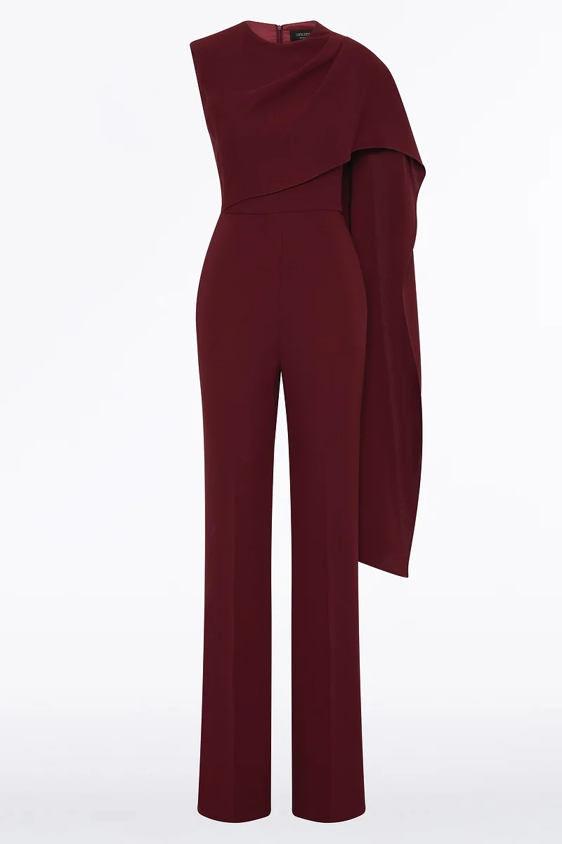 MERLOT CREPE CASCADE JUMPSUIT - Image 5