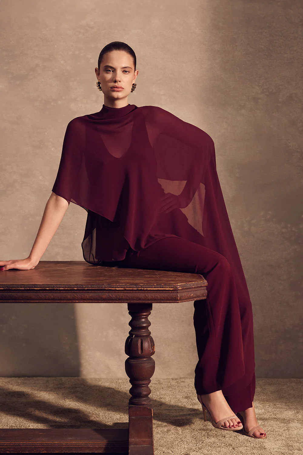 MERLOT CREPE CLASSIC FLARED PANT - Image 6