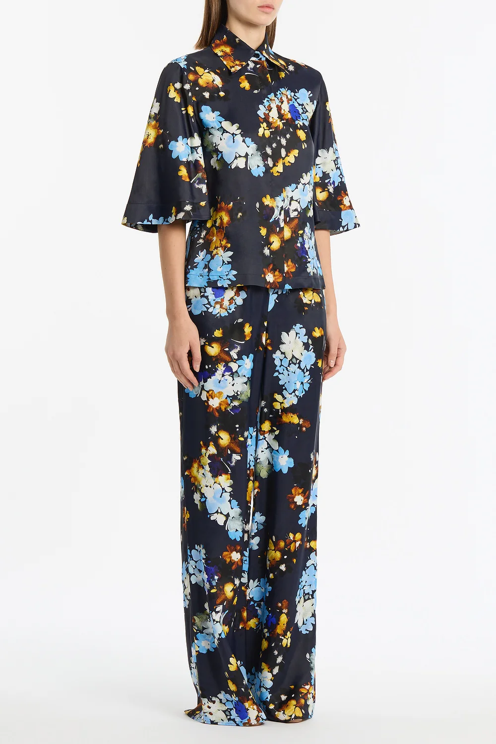 MIDNIGHT BOTANICA VISCOSE TWILL FLUTED SLEEVE SHIRT - Image 2