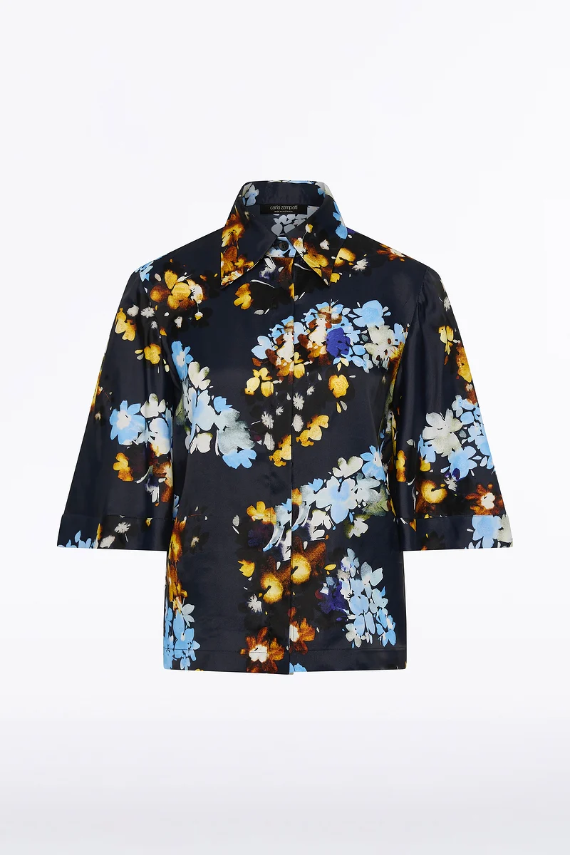 MIDNIGHT BOTANICA VISCOSE TWILL FLUTED SLEEVE SHIRT - Image 6
