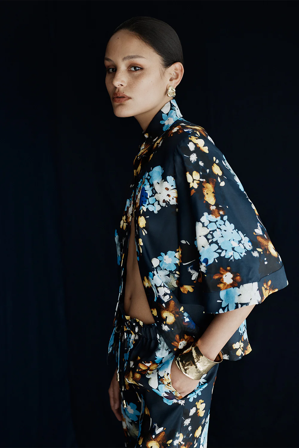 MIDNIGHT BOTANICA VISCOSE TWILL GATHERED WAIST PANT - Image 5