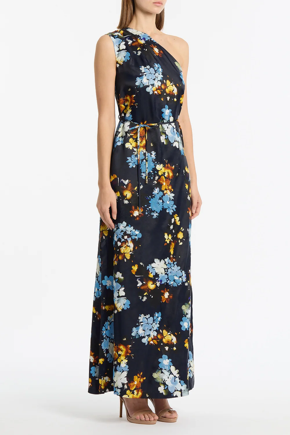 MIDNIGHT BOTANICA VISCOSE TWILL ONE SHOULDER DRESS - Image 2