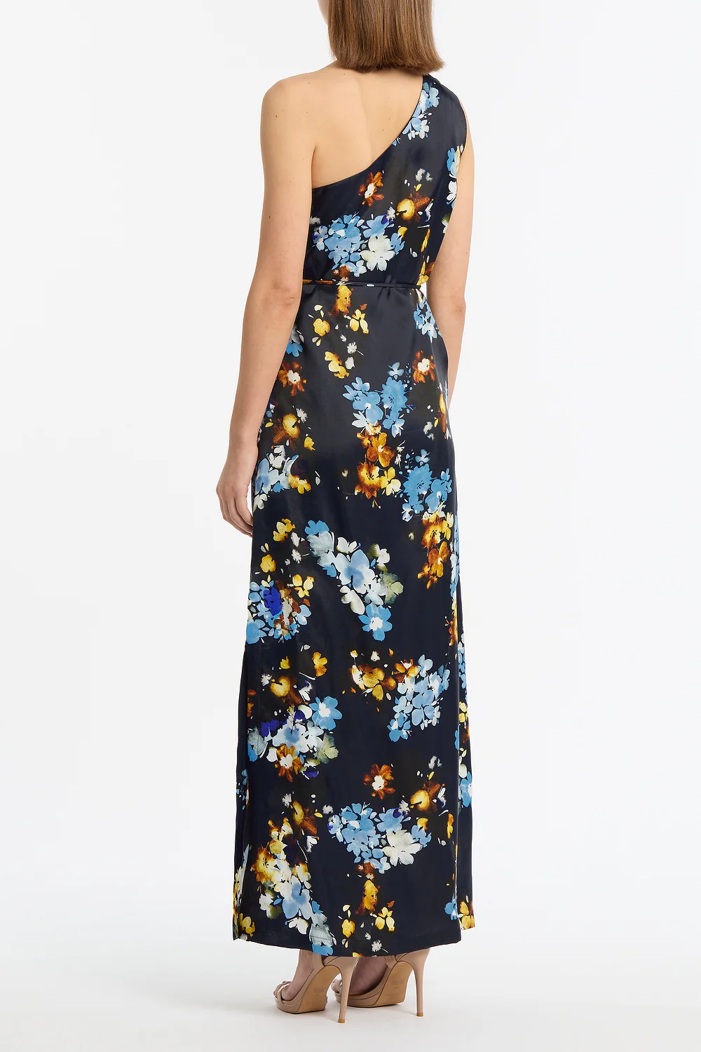 MIDNIGHT BOTANICA VISCOSE TWILL ONE SHOULDER DRESS - Image 3