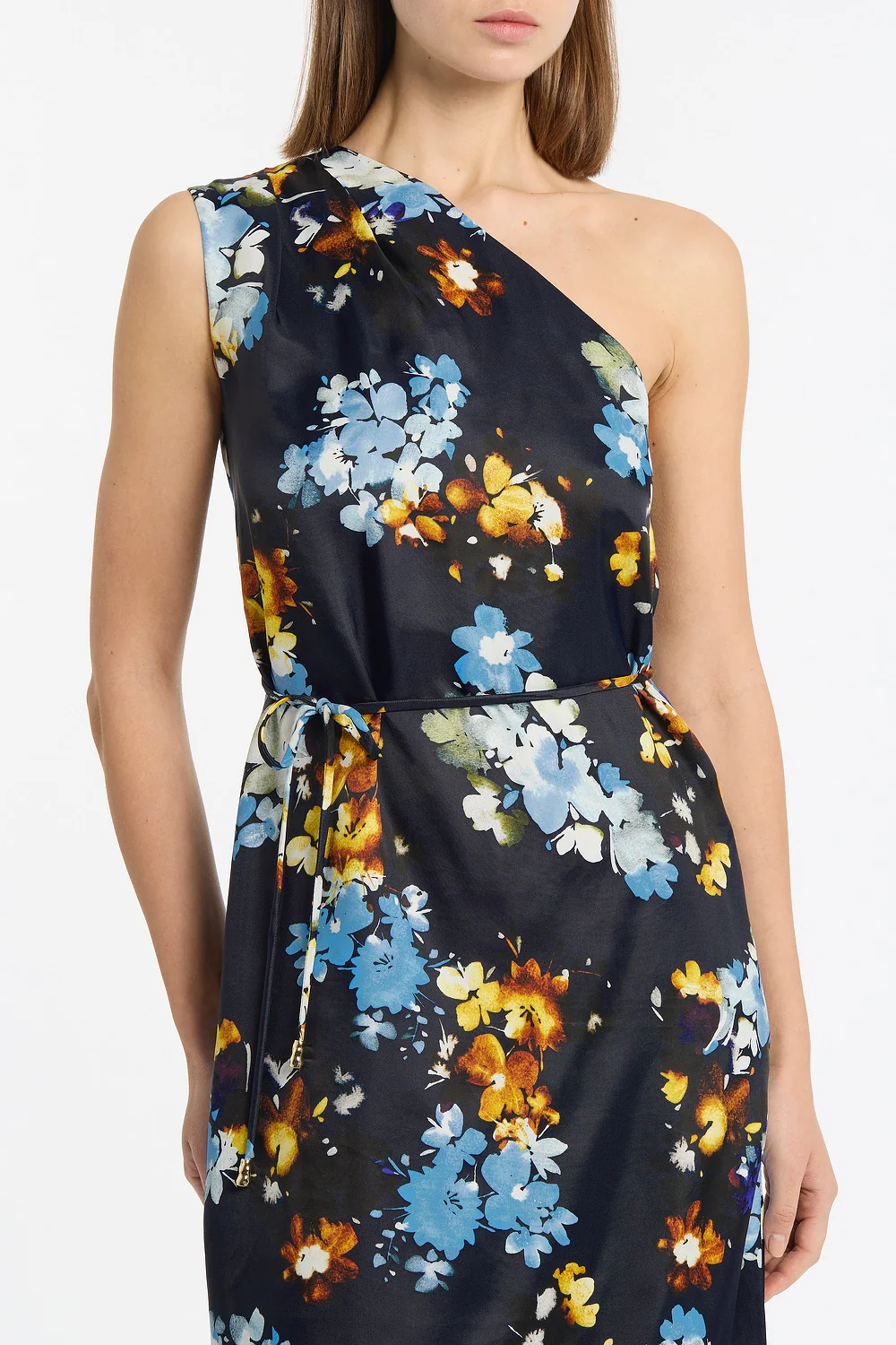 MIDNIGHT BOTANICA VISCOSE TWILL ONE SHOULDER DRESS - Image 4