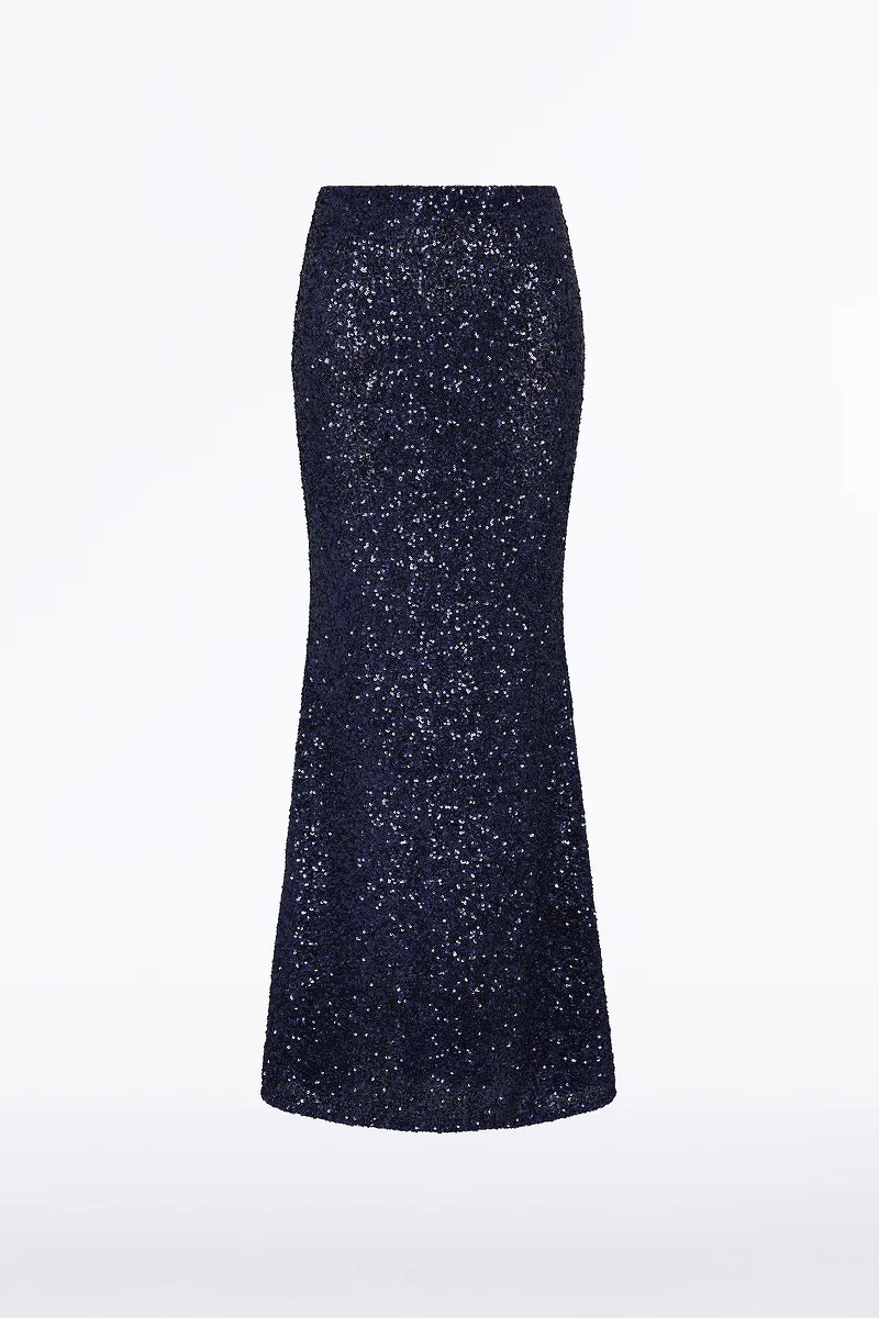 MIDNIGHT CRUSHED SEQUIN COLUMN SKIRT - Image 4