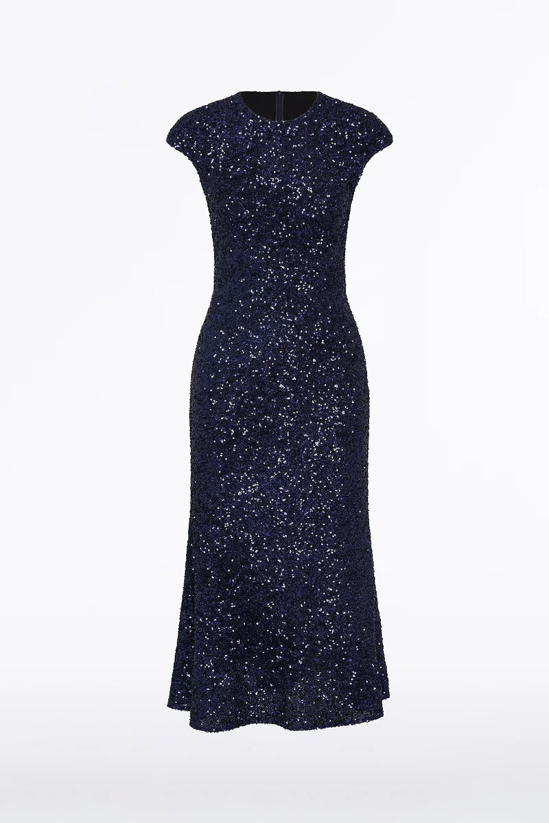 MIDNIGHT CRUSHED SEQUIN FLUTED MIDI DRESS - Image 5