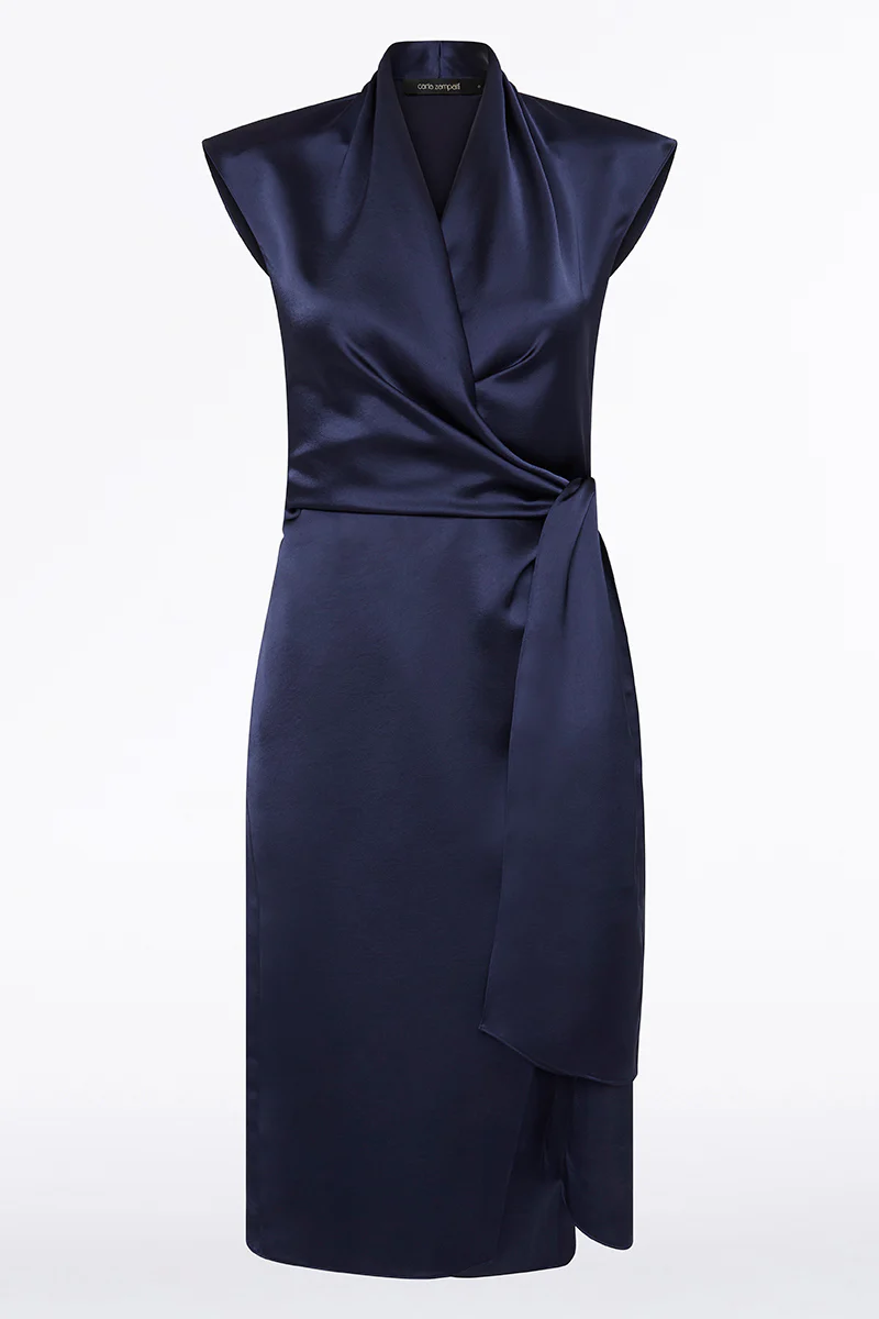 MIDNIGHT SATIN WRAP DRESS - Image 4