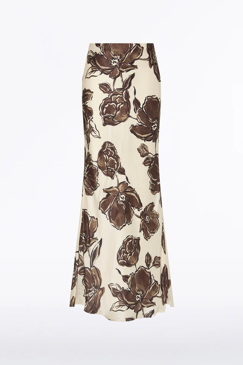 MOCHA BOUQUET SILK VISCOSE BIAS FISHTAIL SKIRT - Image 5