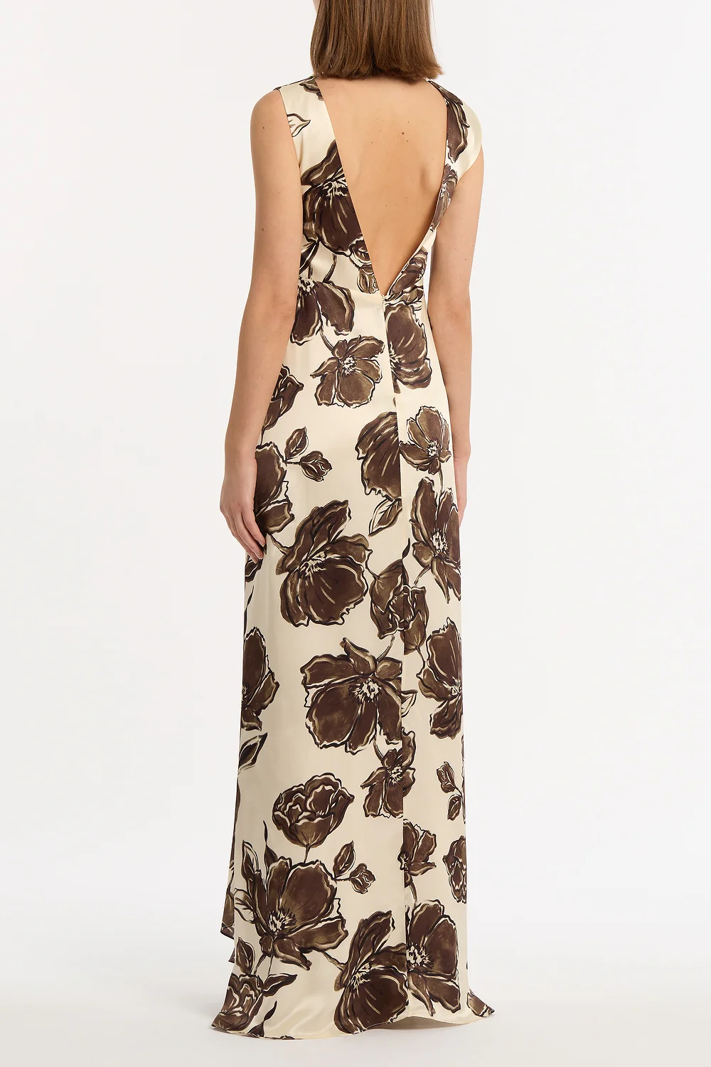 MOCHA BOUQUET SILK VISCOSE CINCHED MAXI DRESS - Image 3