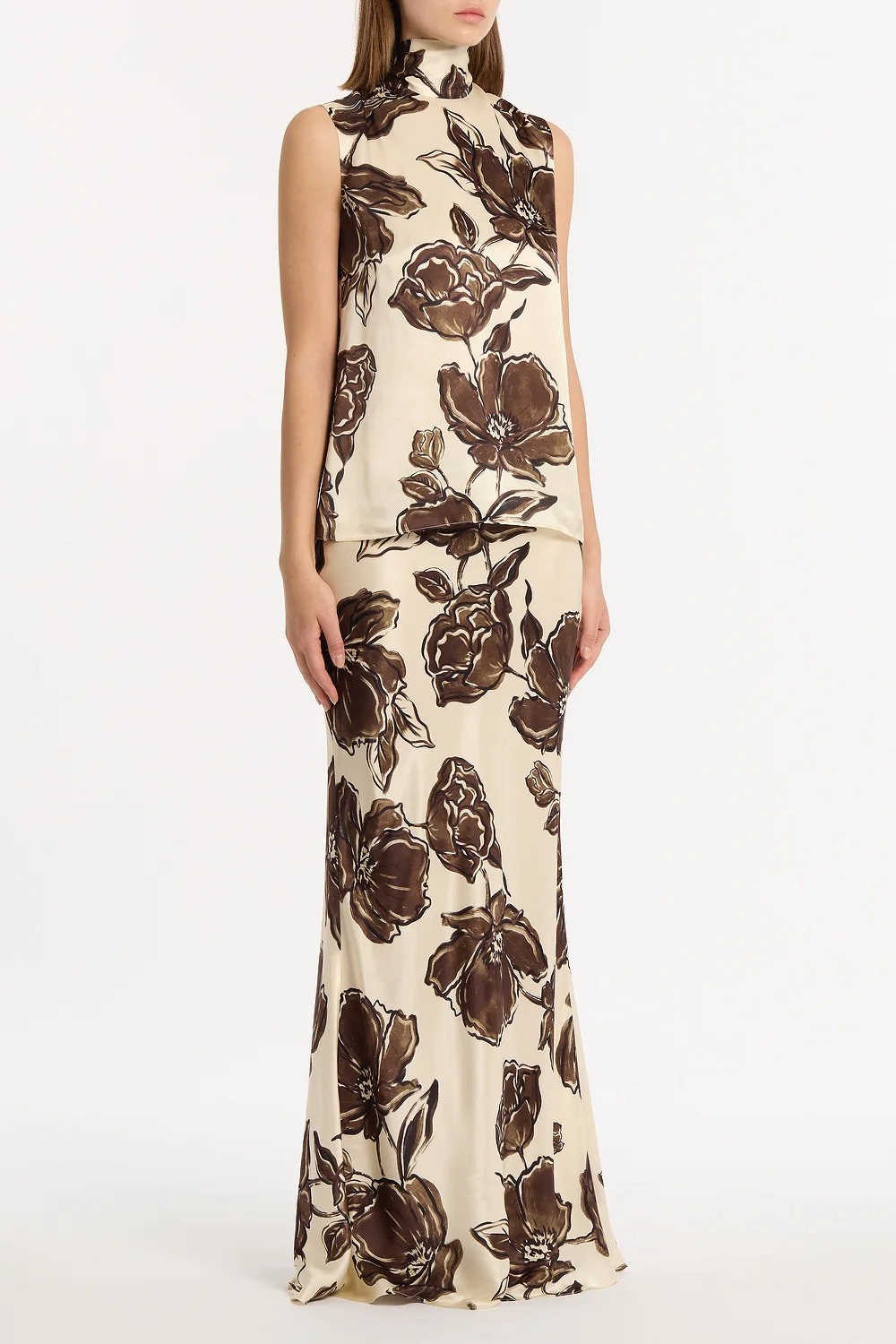 MOCHA BOUQUET SILK VISCOSE TIE NECK TOP - Image 2