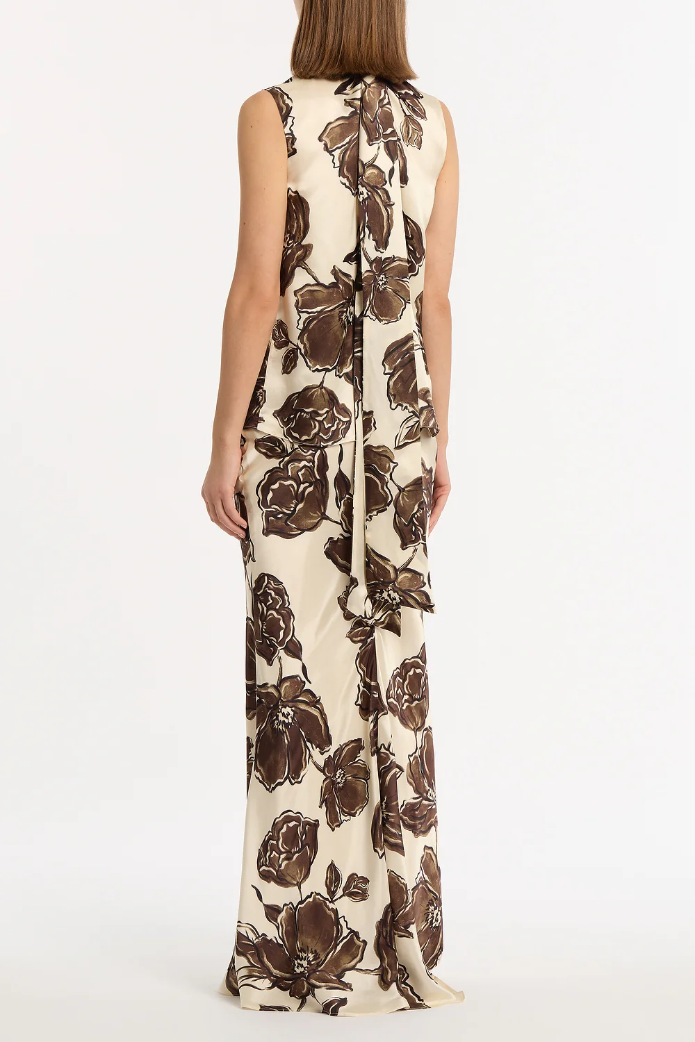 MOCHA BOUQUET SILK VISCOSE TIE NECK TOP - Image 3