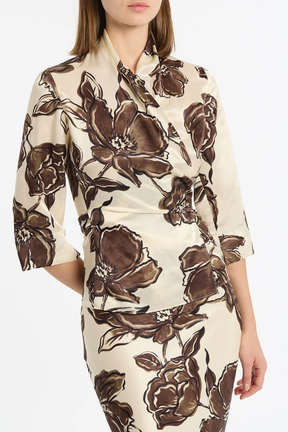 MOCHA BOUQUET SILK VISCOSE WRAP TOP - Image 4