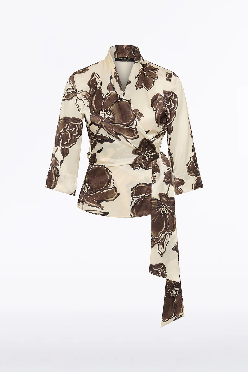 MOCHA BOUQUET SILK VISCOSE WRAP TOP - Image 5