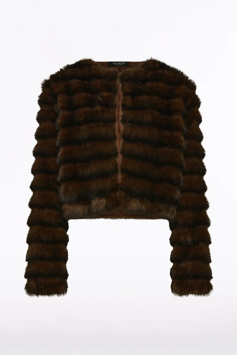 MOCHA CROPPED FUR JACKET - Image 5