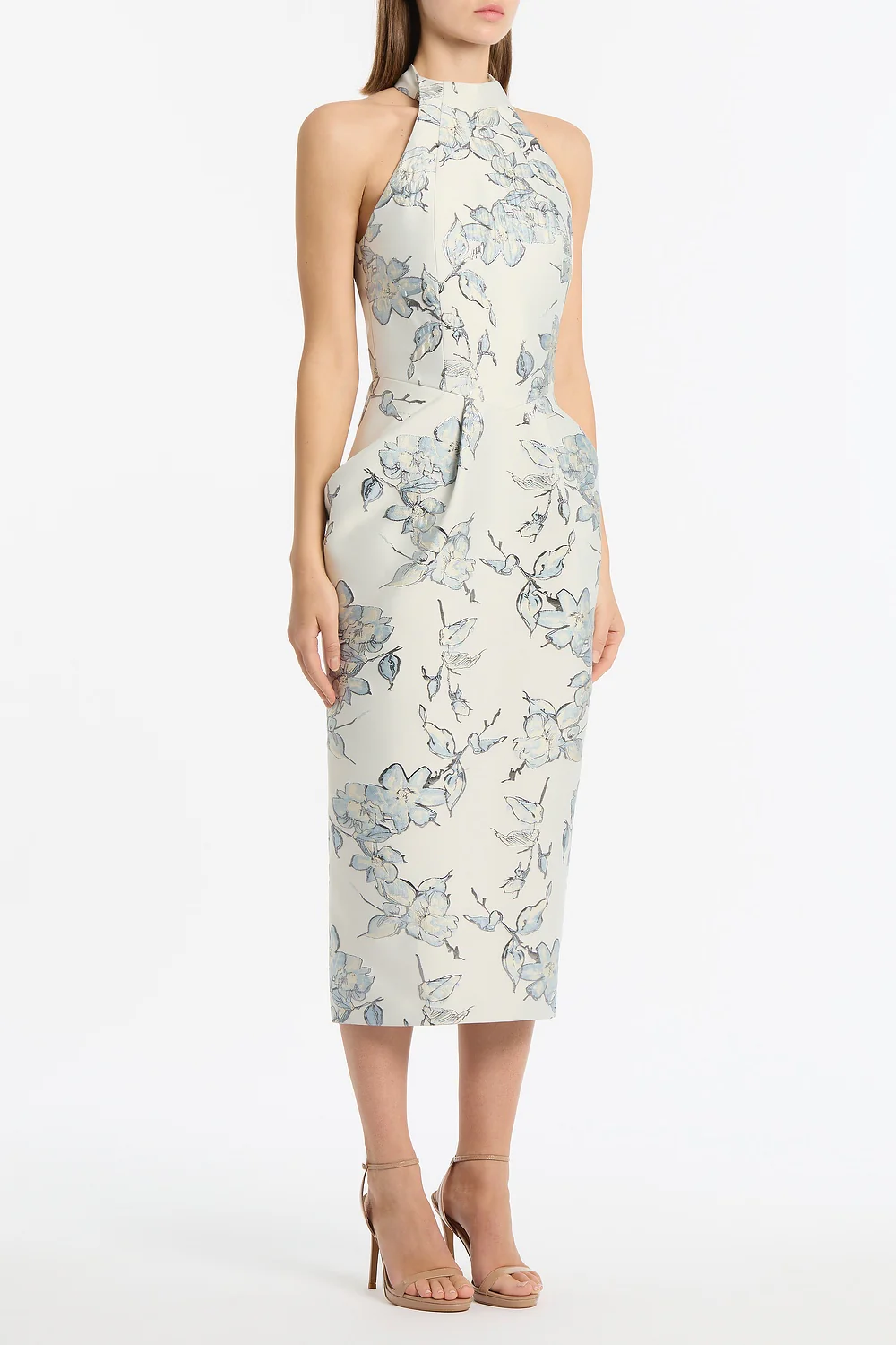 MURANO BROCADE HALTER NECK MIDI DRESS - Image 2