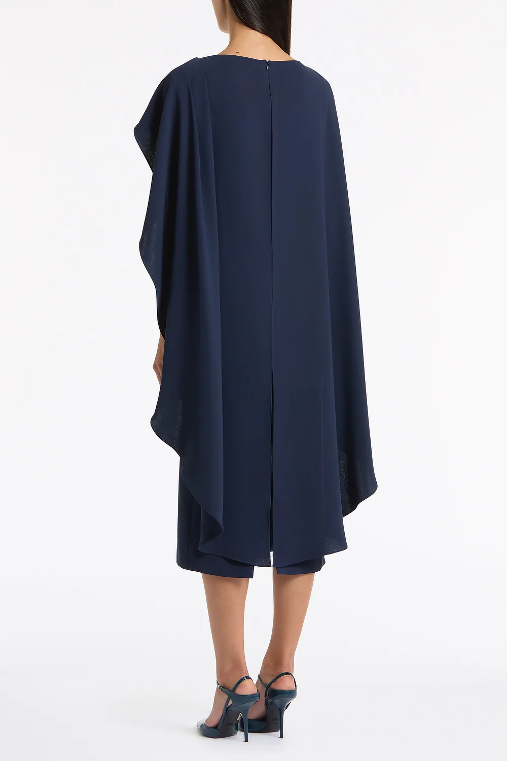 NAVY CREPE CAPE MIDI DRESS - Image 3