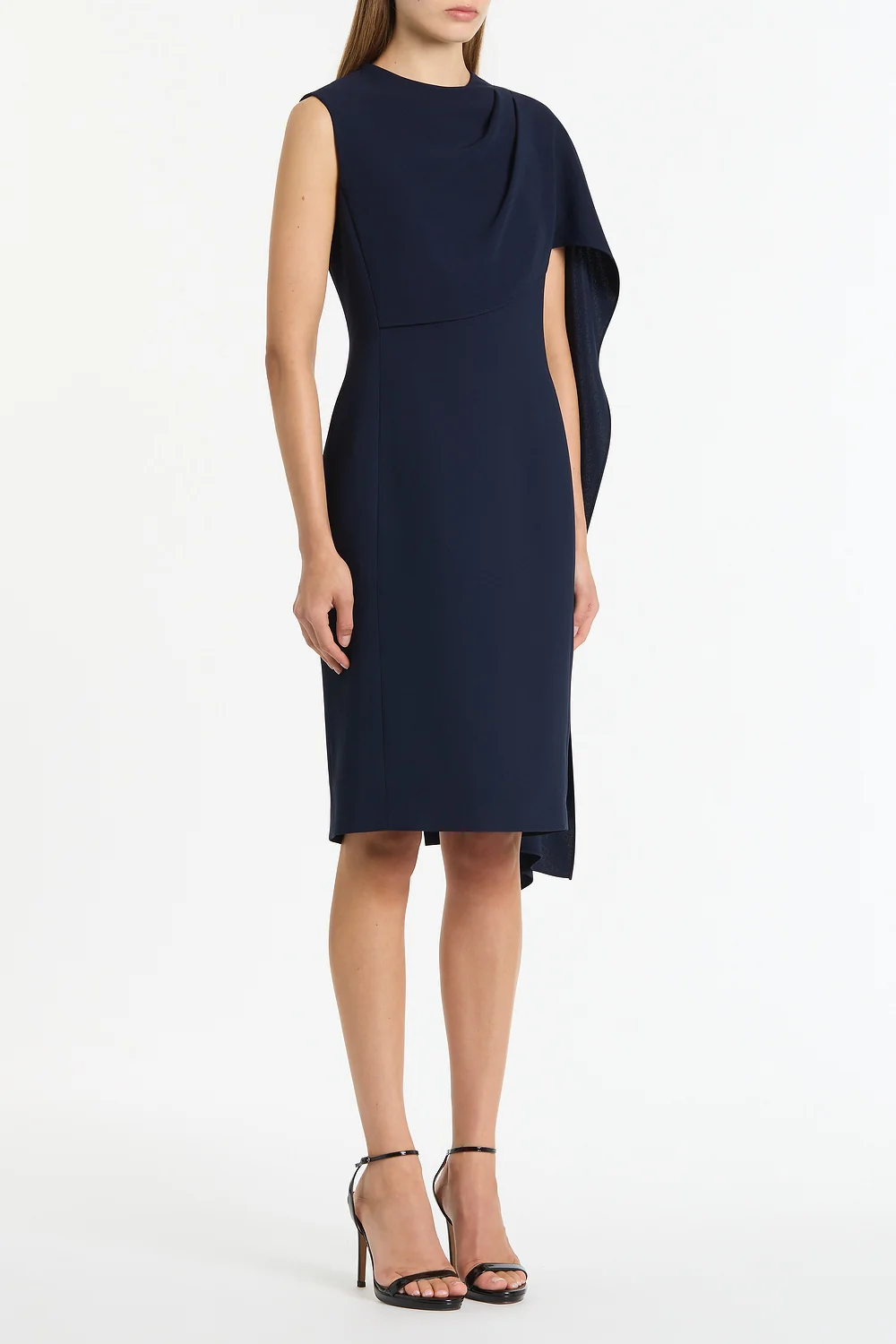 NAVY CREPE CASCADE DRESS - Image 3