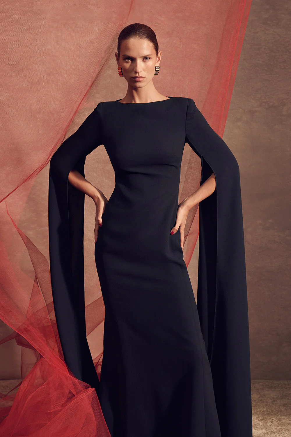 NAVY CREPE CELEBRATION SLEEVE GOWN - Image 5