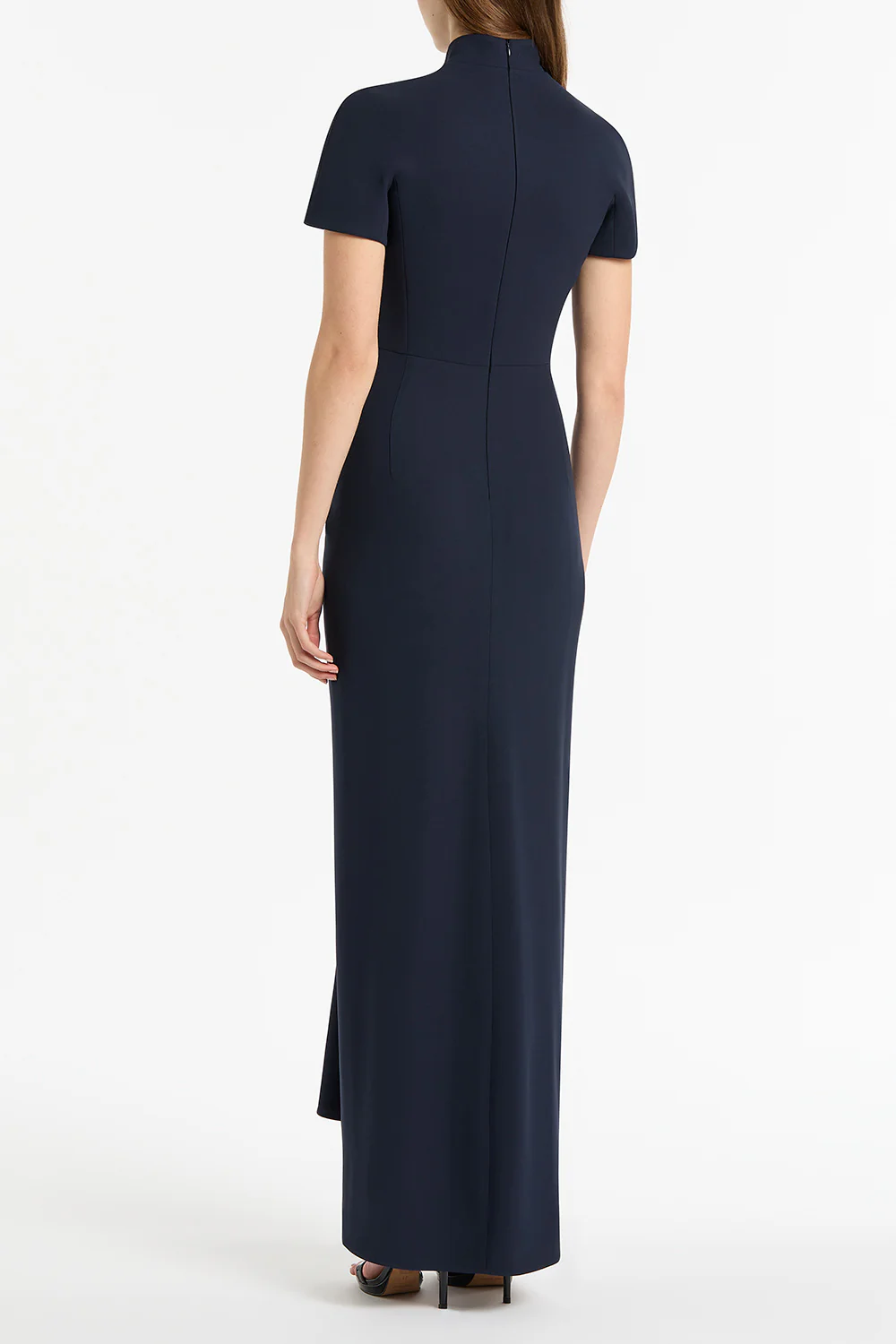 NAVY CREPE FITTED WATERFALL GOWN - Image 2