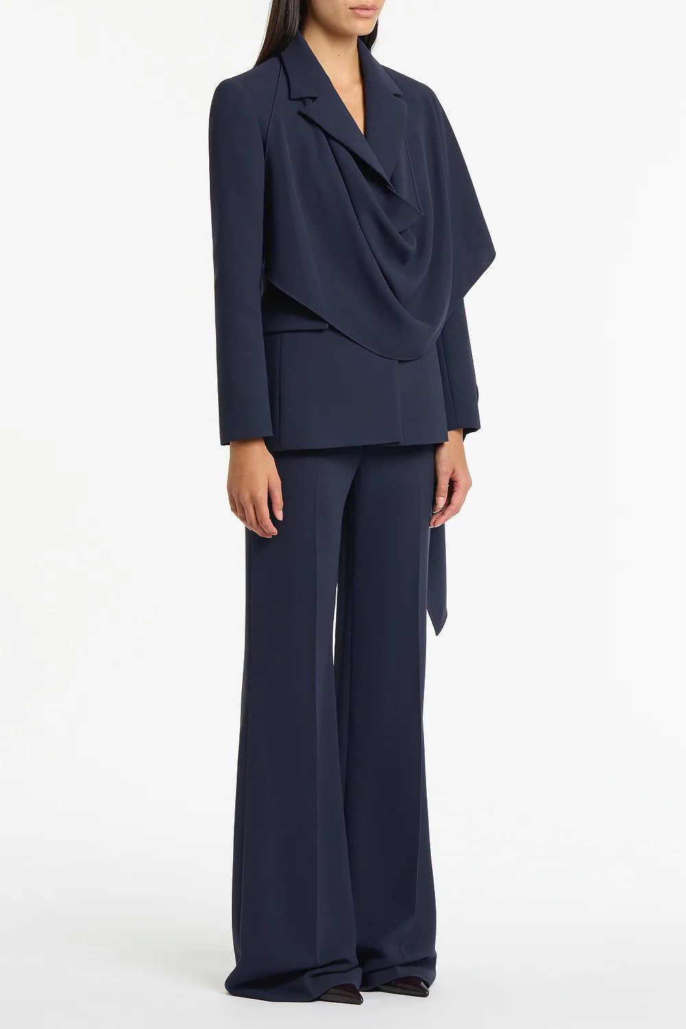 NAVY CREPE SCARF JACKET - Image 2