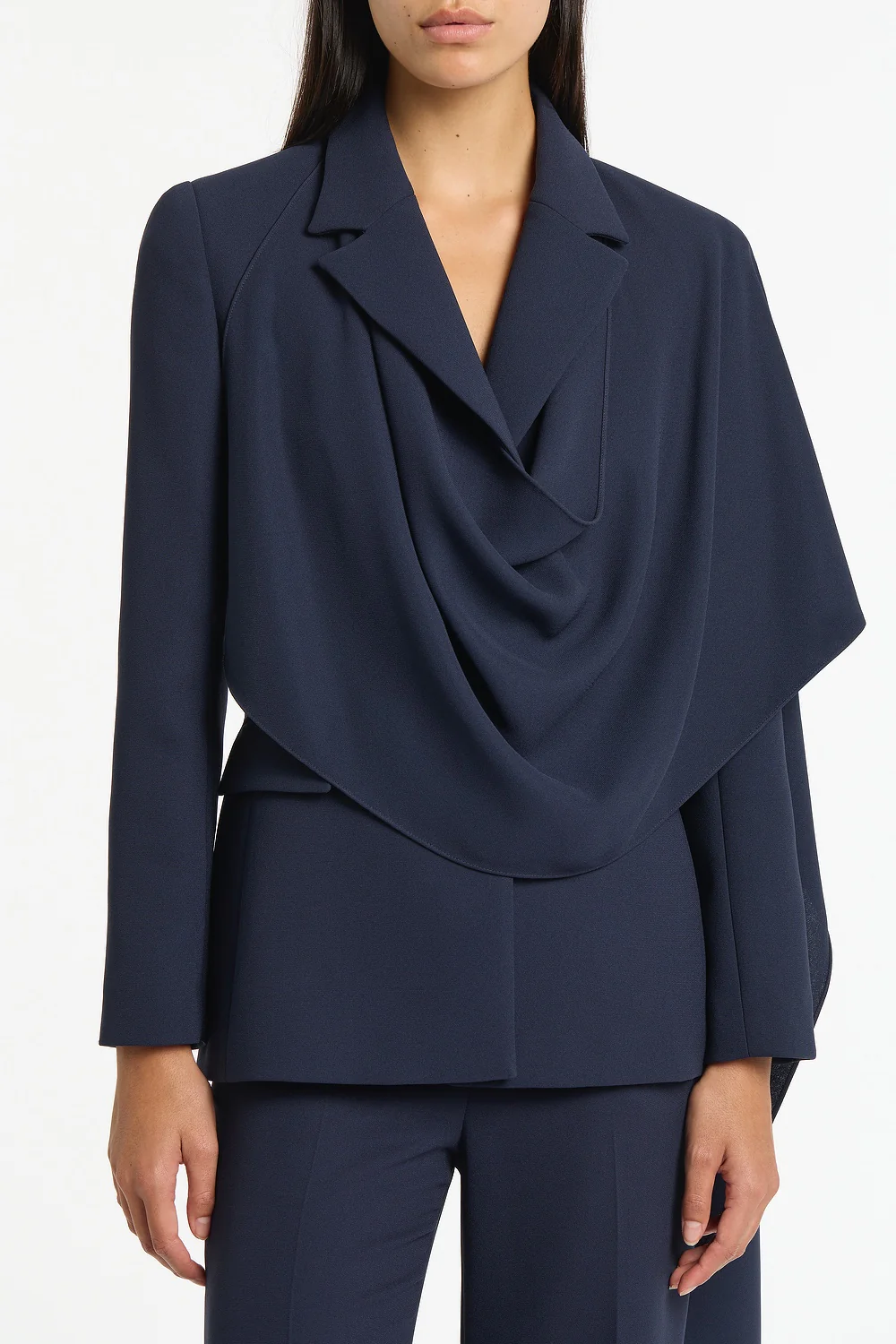 NAVY CREPE SCARF JACKET - Image 4