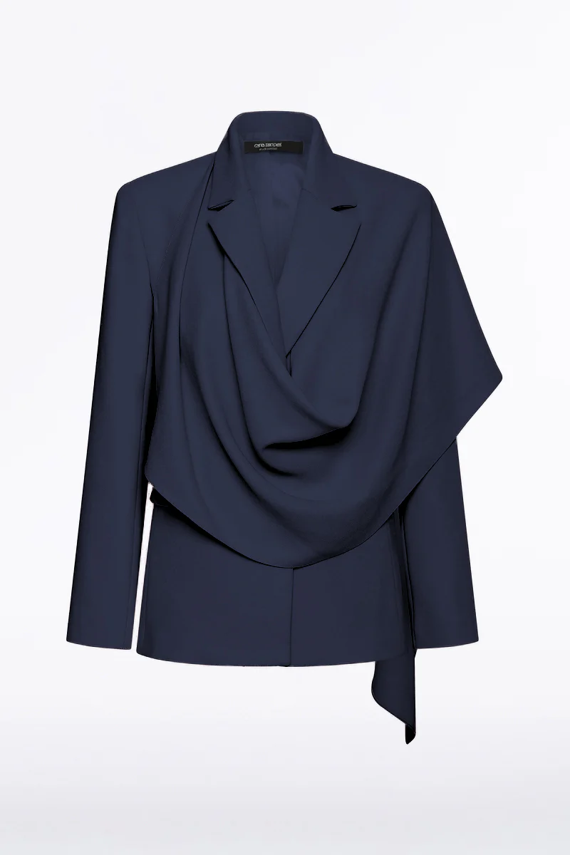 NAVY CREPE SCARF JACKET - Image 5