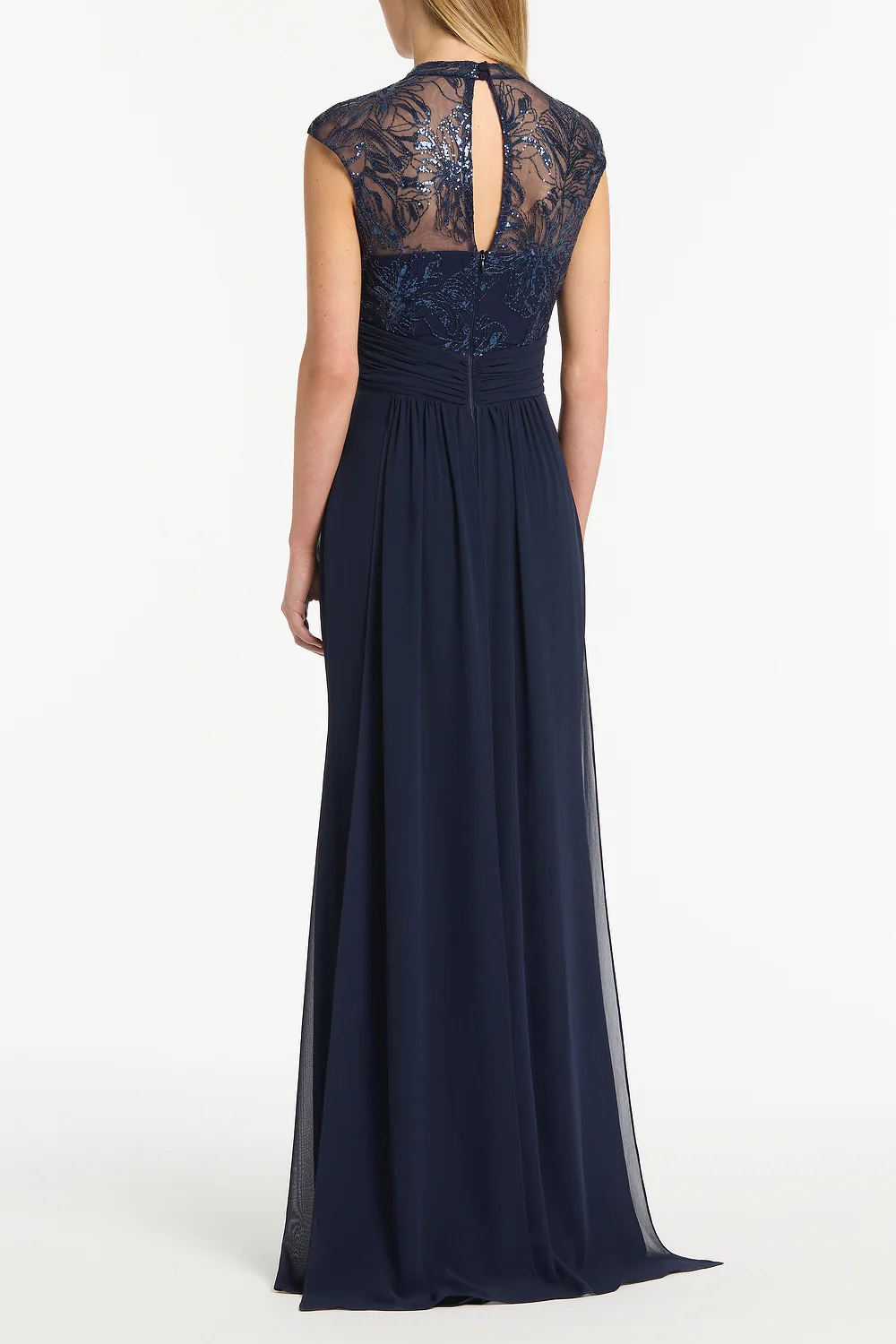NAVY FLORAL MESH DRAPE GOWN - Image 3