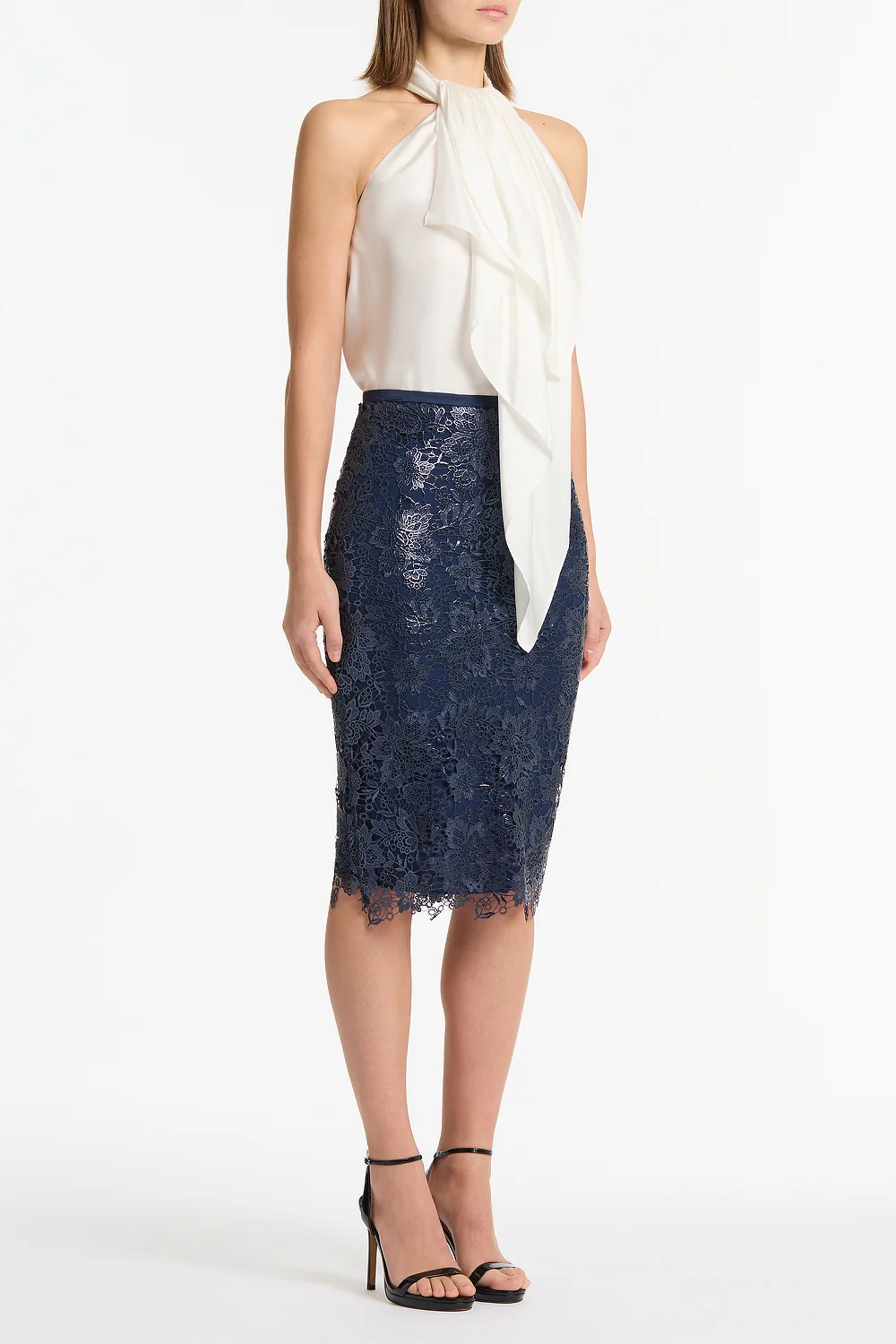 NAVY FOILED LACE PENCIL SKIRT - Image 3