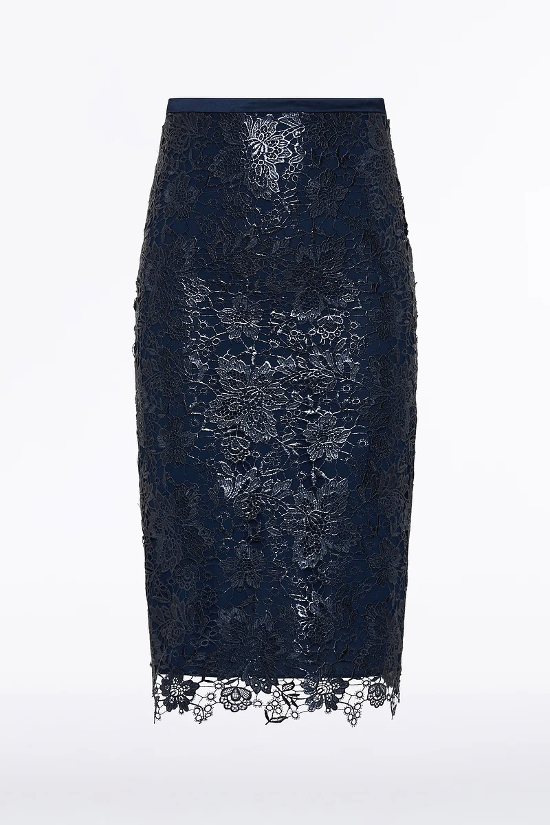 NAVY FOILED LACE PENCIL SKIRT - Image 5